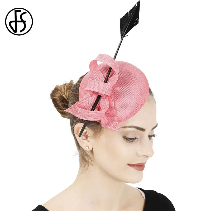 FS женские Шапки чародей перо шляпа свадьбная цвет: фиолетовый розовый заколка