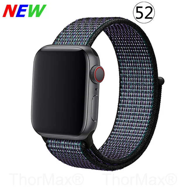 Ремешок для часов Apple Watch 4 серии 5 4 3 мягкий легкий дышащий нейлоновый спортивный ремешок 38 мм 42 мм 40 мм 44 мм Ремешки для наручных часов - Цвет ремешка: 52-Hyper Grape