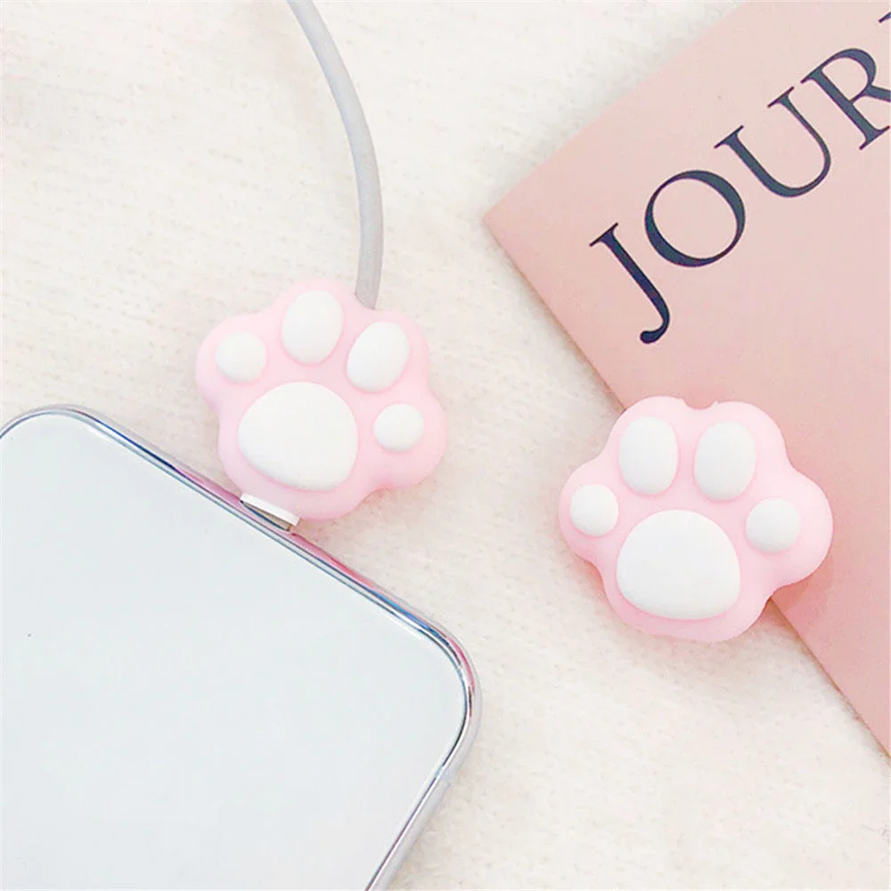 

2PCS Cute Cat Paws Cable Winder Protector Pink Desktop Wire USB Cable Charger Cable Organizer Cord Protector FOR PHONE