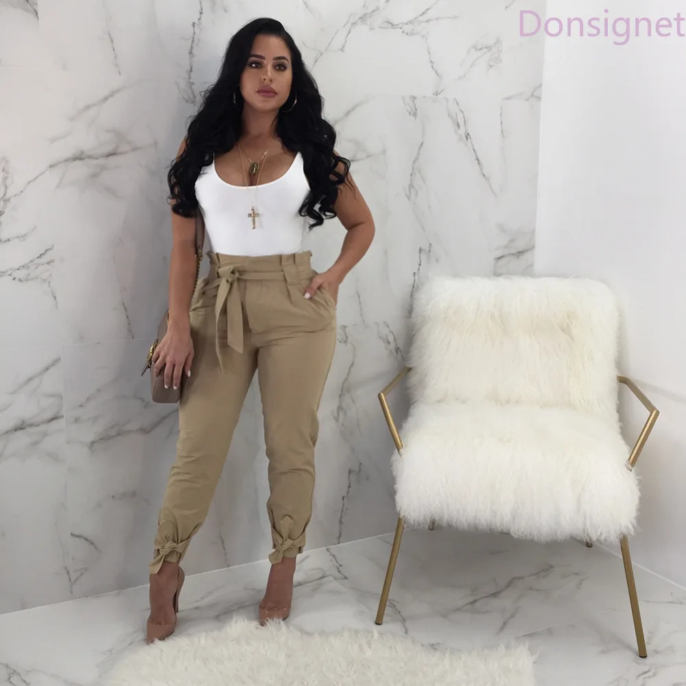 

Donsignet Women's Pants New Fashion Spring and Autumn Bandage High Waist Loose All-match Casual Pants for Women Plus Size