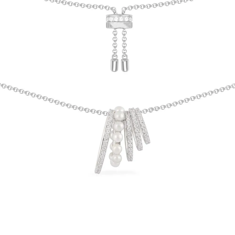 925 стерлингового серебра белый обруч ожерелье регулируемой длины (с жемчугом