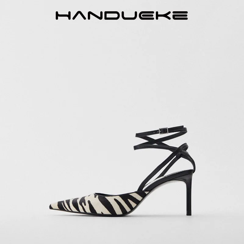 Новинка 2021 женские туфли с острым носком на шпильках закрытым зебровым узором