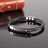megin d punk personality genuine leather titanium steel bracelets for men women couple friend fashion design gift jewelry