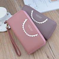 long women double zipper solid color wallets female new style letter wristband pu leather ladies multifunction clutch phone bag