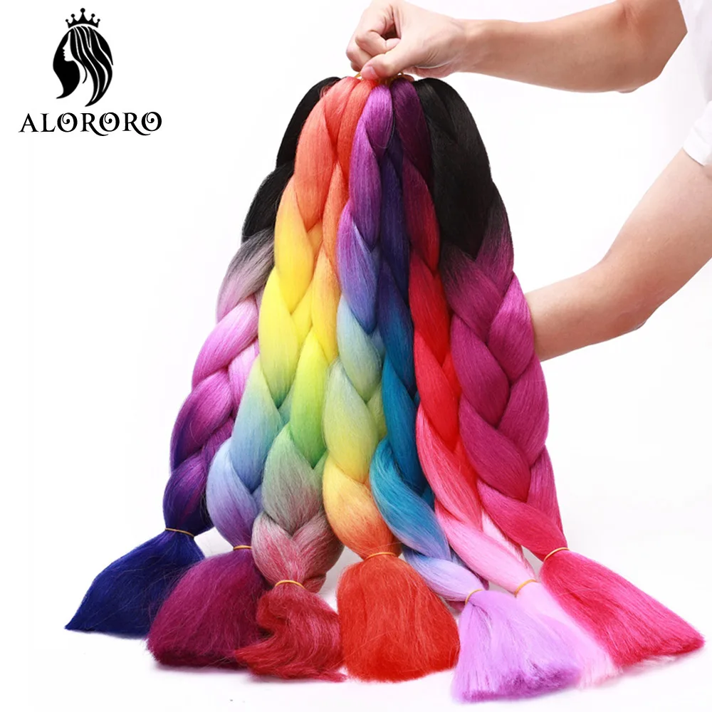 

Alororo 24 Inches Jumbo Braiding Hair Synthetic Kanekalon for Hair Extensions Afro Pink Yellow Red Ombre Crochet Braid Hair