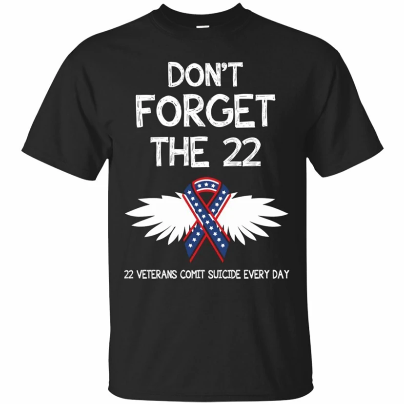 Не забудьте 22 ветеранов Ptsd самоубийцы футболка Хлопковая мужская черная