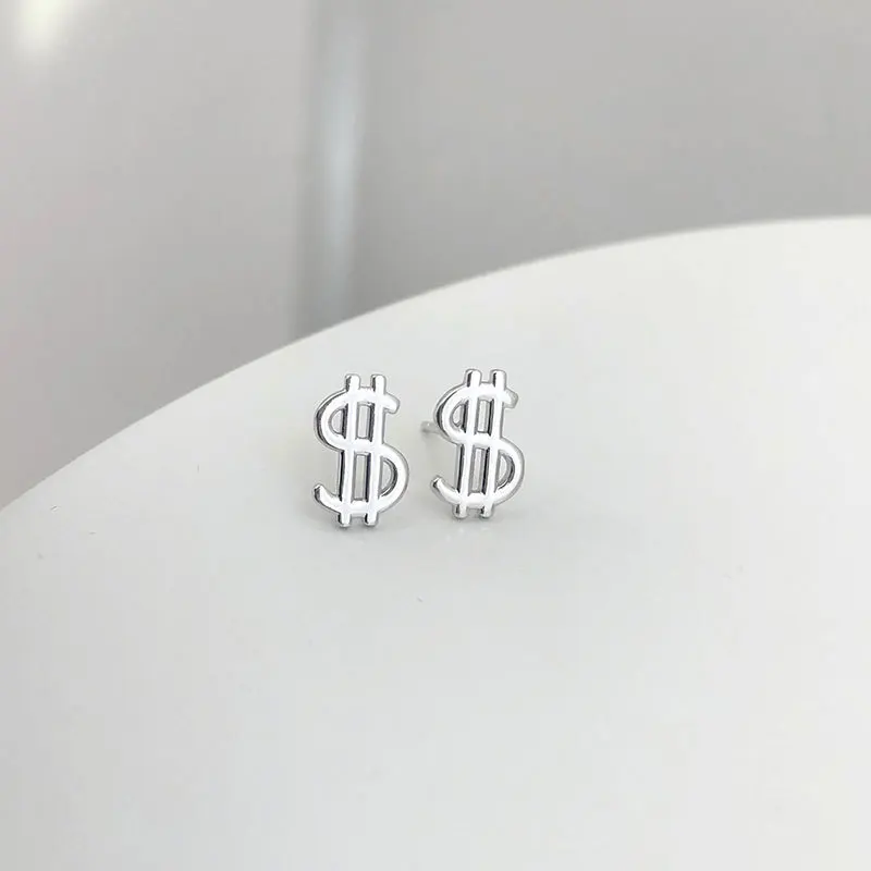 

925 Silver Cold-Style Simple Ethnic-Style Dollar Sign Small Earrings Party Evening Woman Jewelry Stud Earrings 2021
