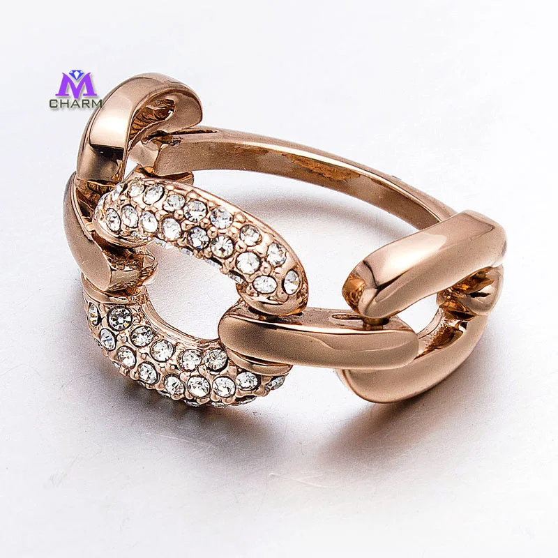 

Сделано с CZ цирконием в дырочку розового золота цепи мост Ювелирное кольцо на палец для Для женщин