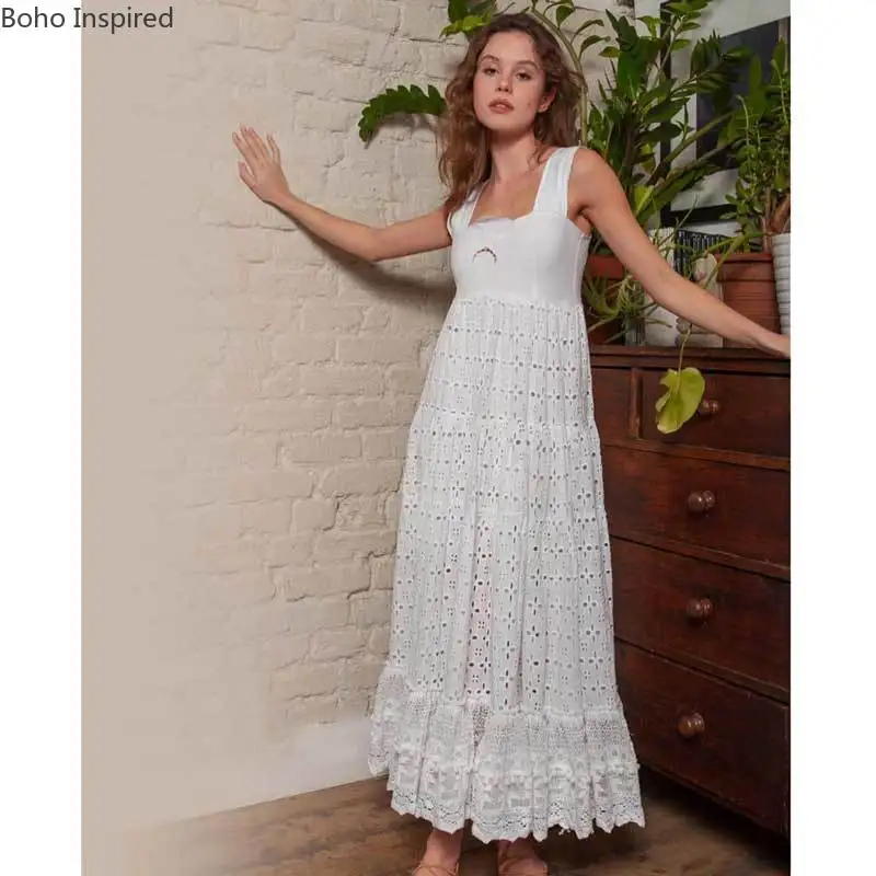 Богемный Вдохновленный Многоуровневое длинное платье Бохо с ушками и вышивкой