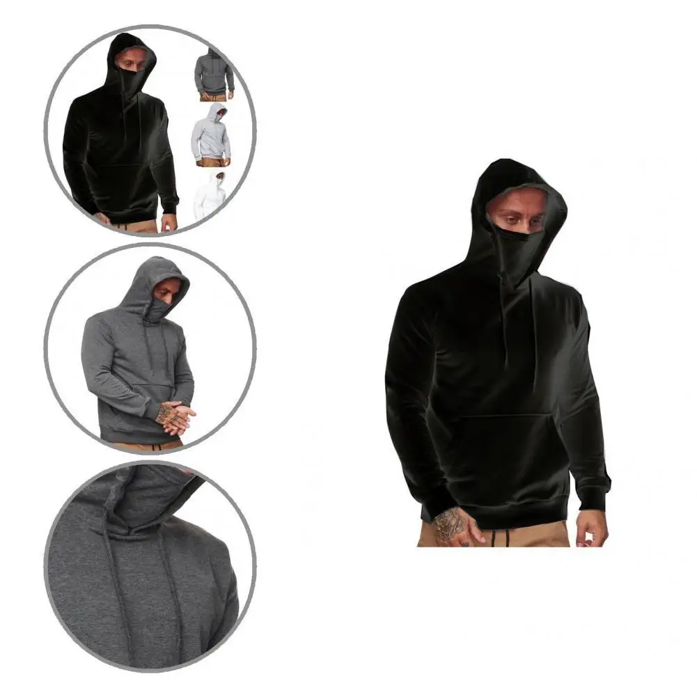 

Elastic Cuff Sports Solid Color Sweatshirt With Face Cover for Dating