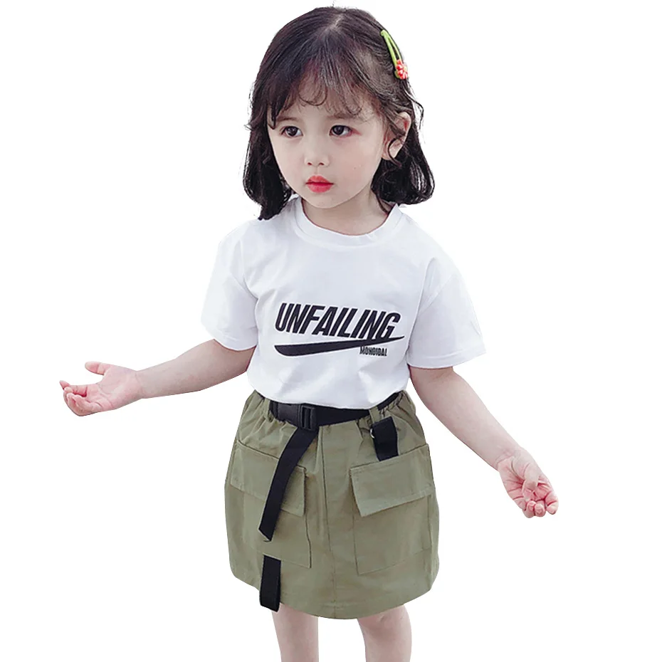 Летняя одежда для девочек футболка + шорты 2 шт. одежда-карго Повседневная