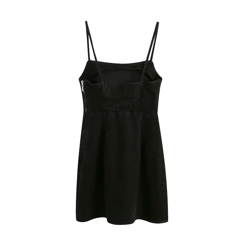 Женское джинсовое мини платье на бретельках повседневное винтажное с открытой