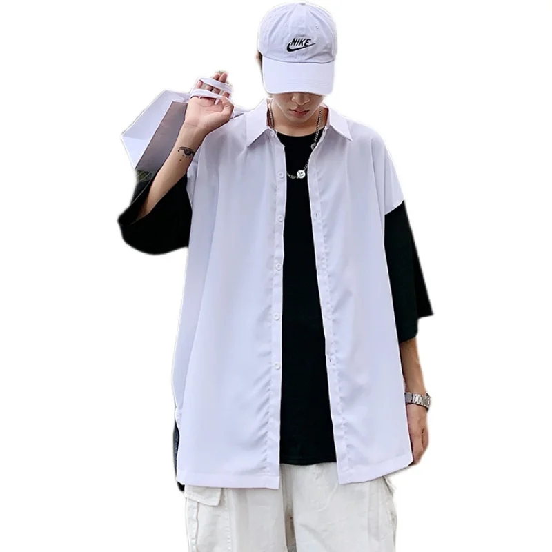 

Stitching Contrast Shirts Men Fashion Casual Shirt Men Korean Loose Dress Shirt Men's Social Streetwear Short-sleeved Shirt Men