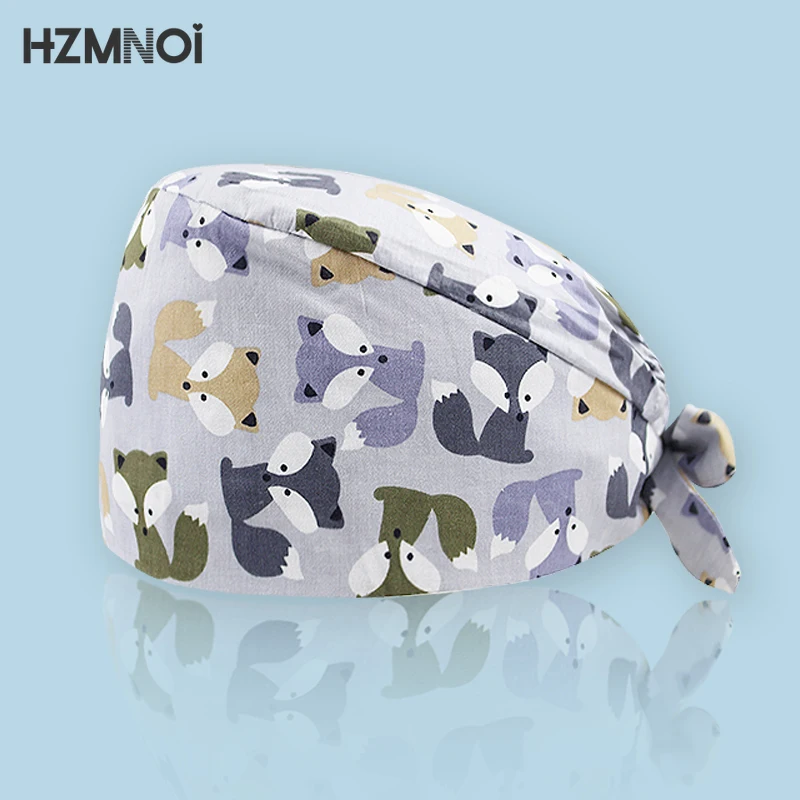 

Cartoon Animal Print Frosted Hat Multicolor Fashion Nurse Hat Cotton High Quality Gourd Hat Beauty Salon Laboratory Work Hat