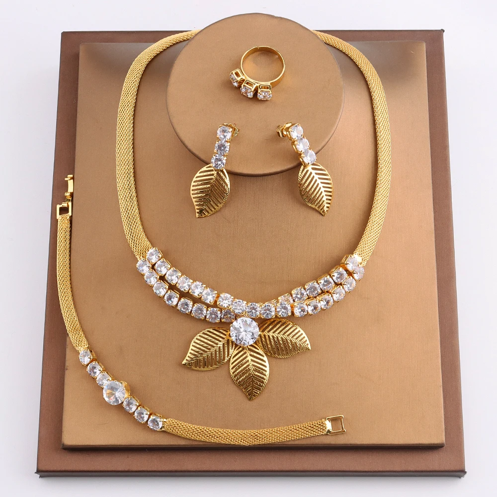 

Золотое покрытие, искусственное круглое ожерелье, серьги и браслеты, набор ювелирных изделий из циркония для свадебных церемоний Дубая