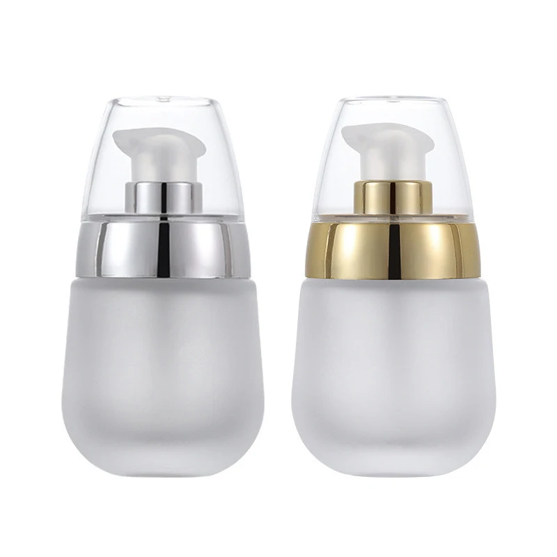 

30ml Frosted Clear Glass Lotion Cosmetic Toner Serum Bottle Gold Flower Lid