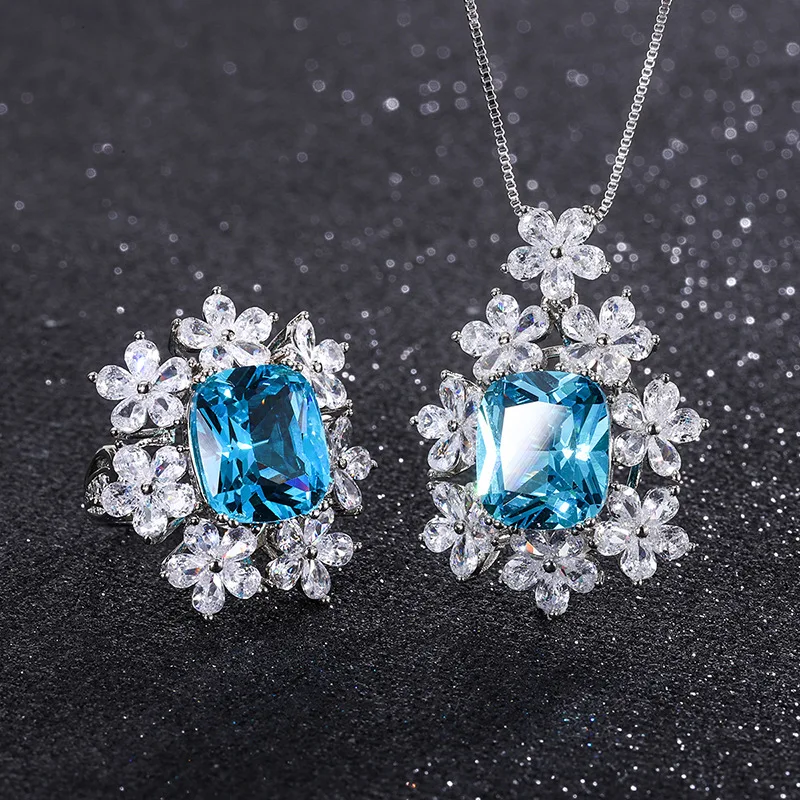 

Женский ювелирный комплект из серебра 925 пробы, с голубым камнем