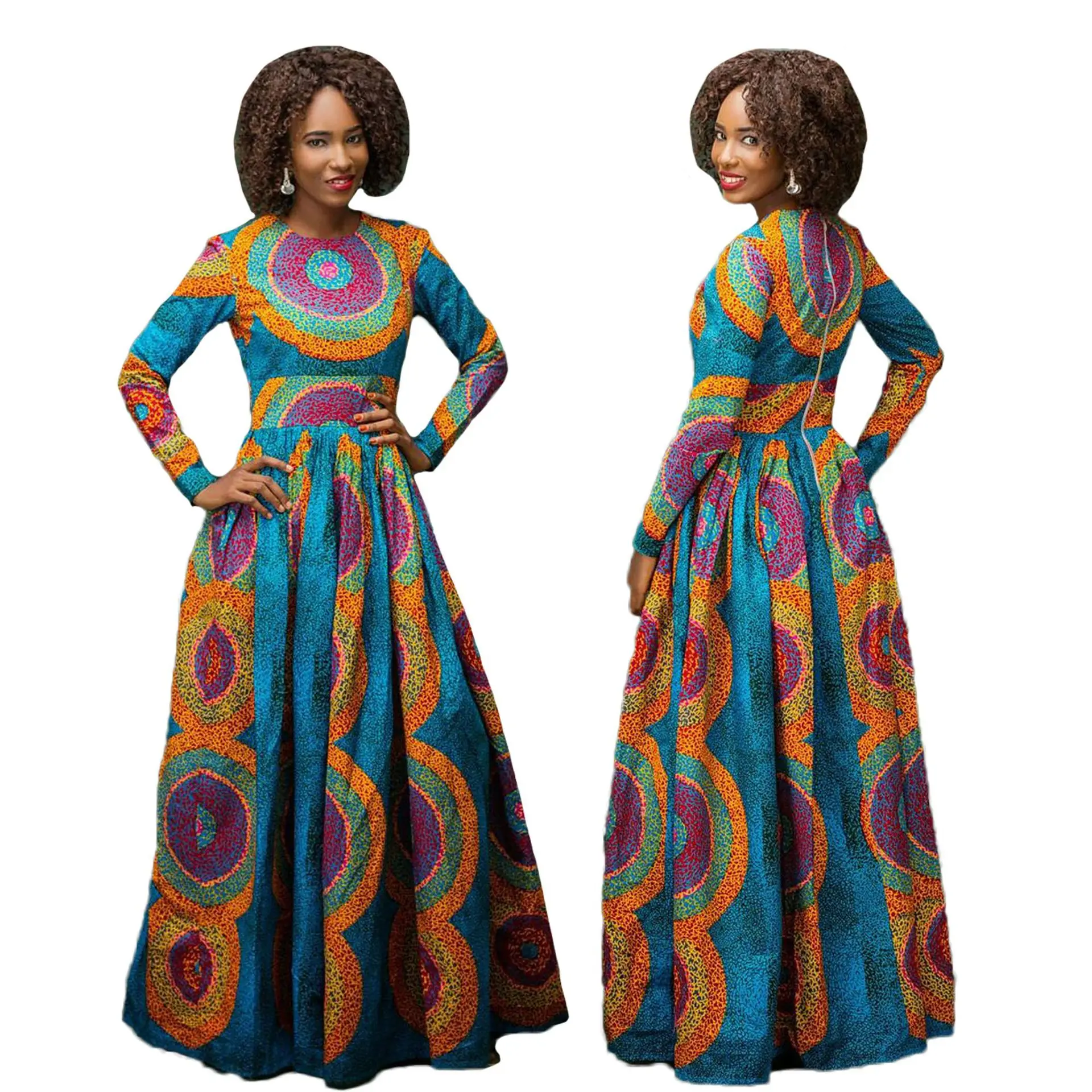 

2020 Autumn Sexy African Women O-neck Long Sleeve Printing Long Dress African Clothes for Women African Clothing
