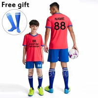 customize football team match uniforms men kid football jersey and short kits red blue purple white yellow custom soccer sets