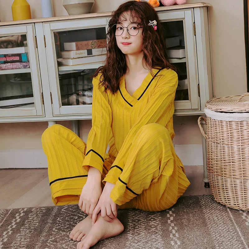 Хлопковая пижама женская 2 предметов принтом милая свободная v-образным вырезом