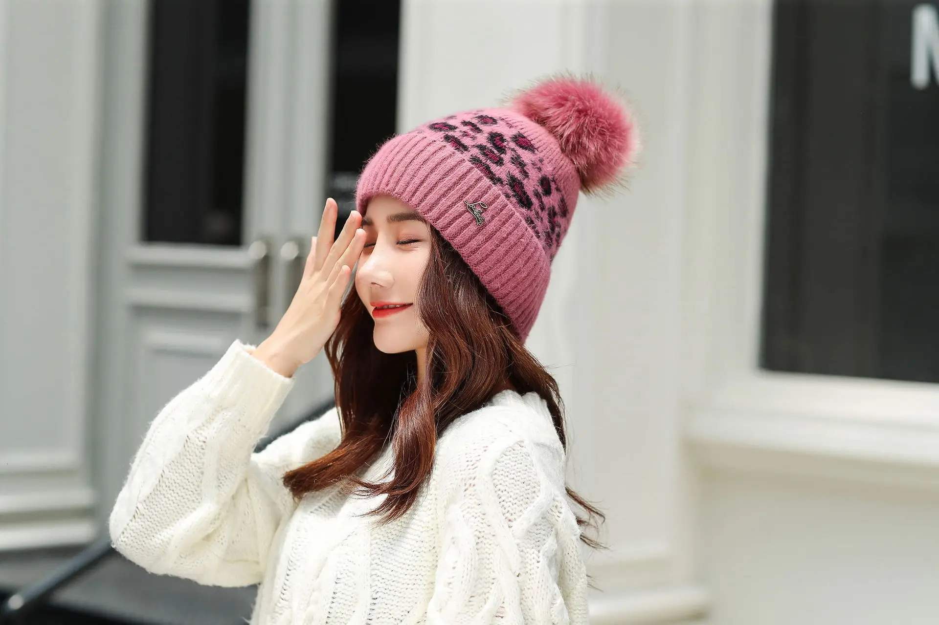 Women Beanies Pom Poms Rabbit Hat Beanie Knitted Skullies Fashion Caps Ladies Knit Cap Winter Hats For Women