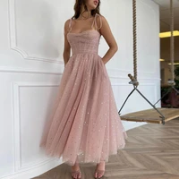 gentle tea length prom dresses blush powder shiny fairy graduation sweetheart sling wedding party gown robes de cocktail