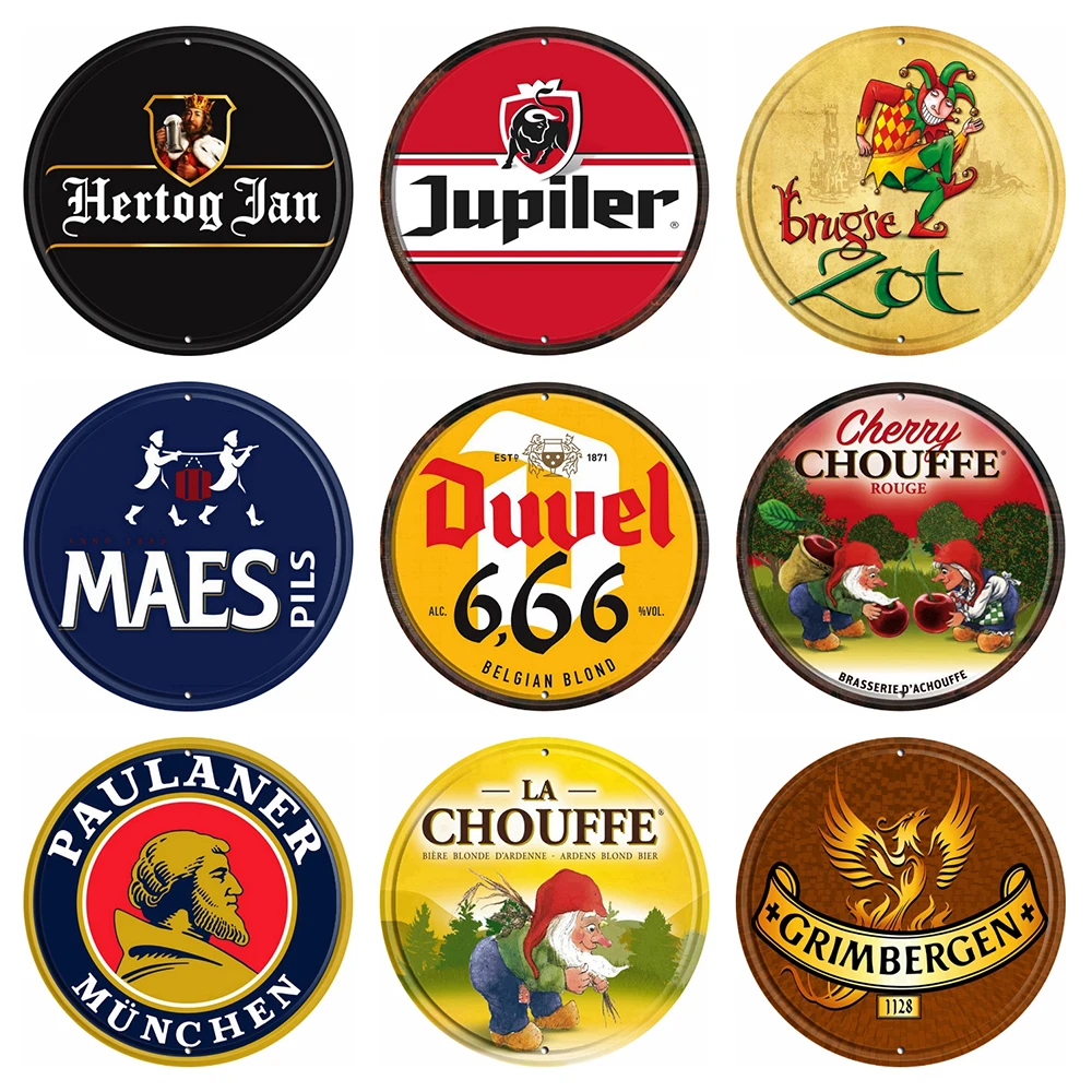 

[ Decorman ] Duvel Chouffe Jupiler Dutch Belgian Beer Metal Art Tin Sign Vintage Round Painting Gift Bar Decoration R-007 30 CM