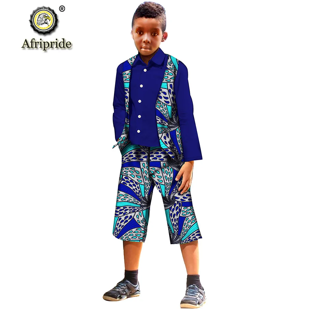 Children`s Clothing African Dashiki Print Set for Boy Coats Shirts and Ankara Pants 3 Piece Suit Wax Attire AFRIPRIDE S204007