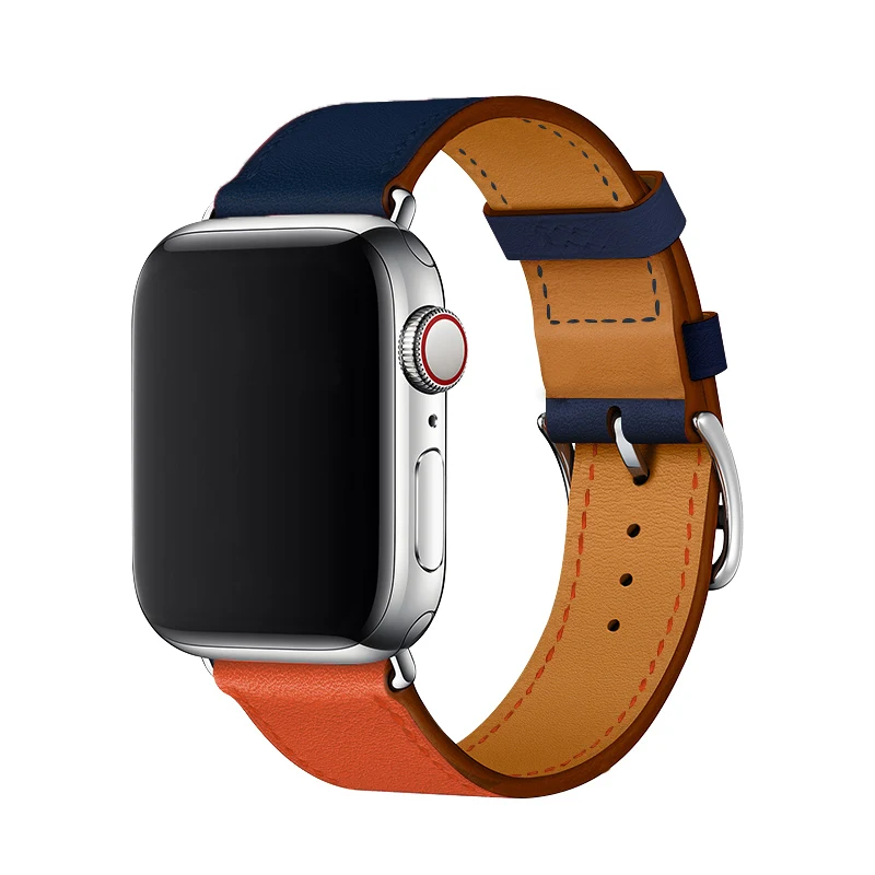 Ремешок Carouse для Apple Watch Series 3/2/1 38 мм 42 мм ремешок из натуральной кожи для iWatch 4 спортивный ремешок для часов 40 мм 44 мм - Цвет ремешка: Orange-Dark Blue