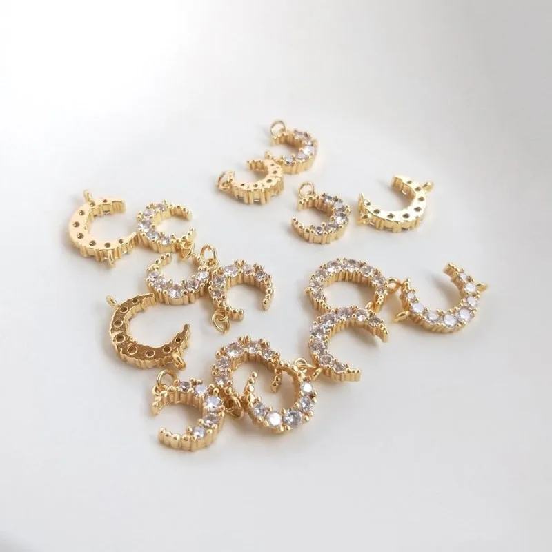 

4PCS with Zircon Moon Pendant Jewelry Findings 14k Gold Plated Charms for Jewelry Making DIY Brass Accessories Jewelry
