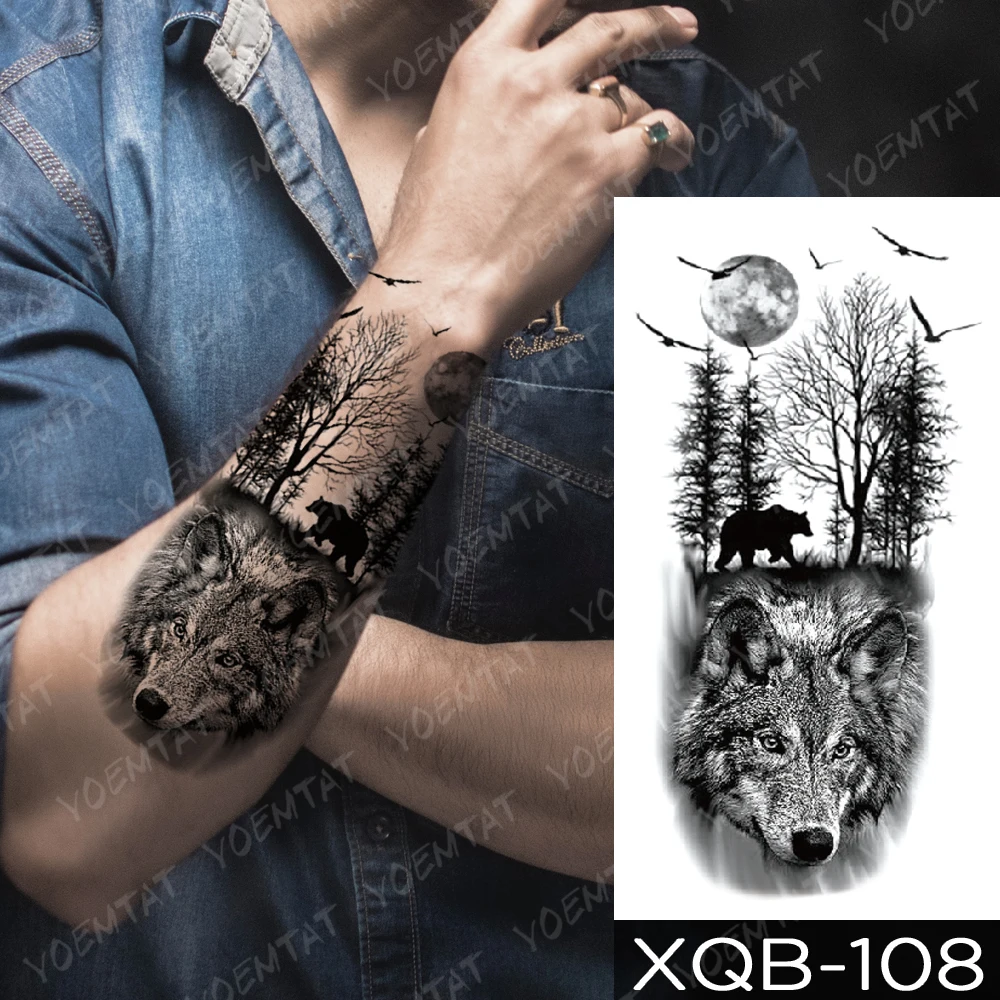 

Waterproof Temporary Tattoo Sticker Tiger Flame Totem Flash Tattoos Lion Wolf Skull Body Art Arm Fake Sleeve Tatoo Women Men