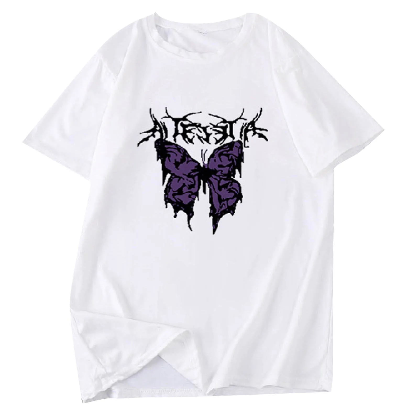 

SAGACE Butterfly print short sleeve Women Tie-dye Fashion Printed Colorful Short Sleeve O neck Blouse Tops
