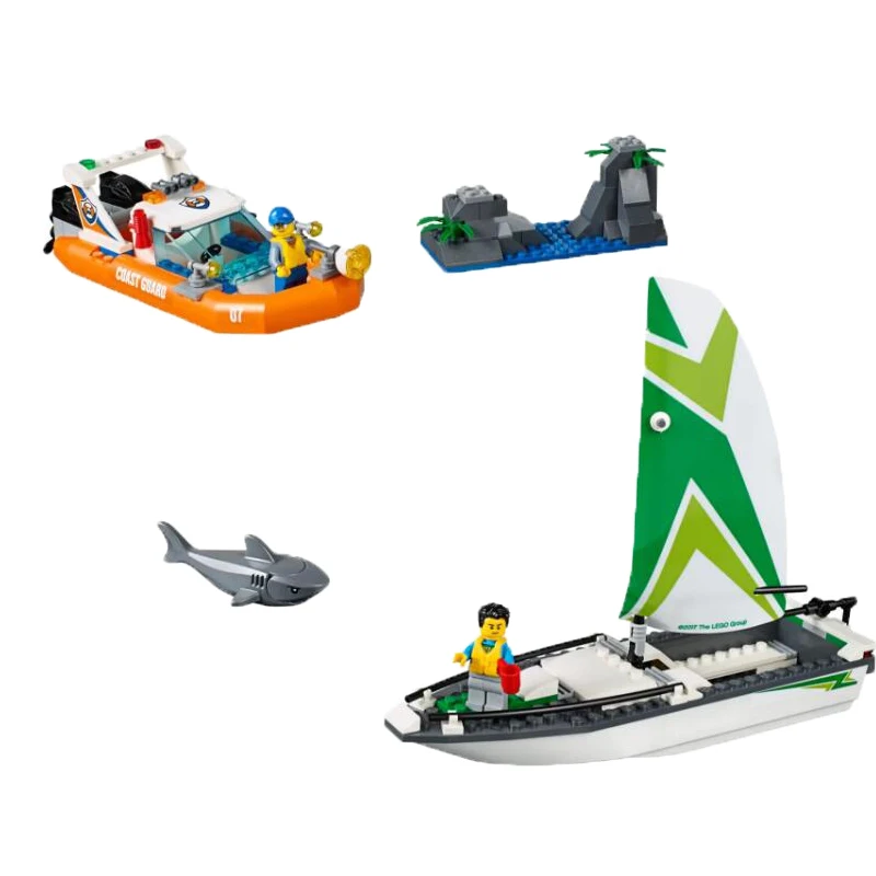 Sailboat Rescue city police 206 шт Береговая охрана патрульная лодка Акула Строительный блок