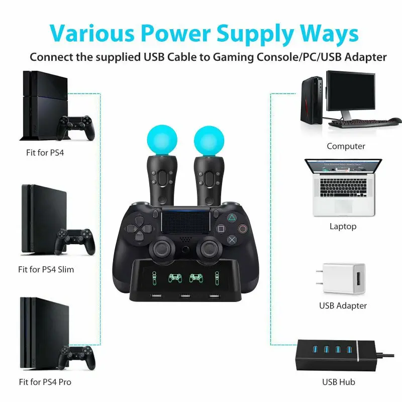 Лидер продаж зарядная док-станция для контроллера PS4/MOVE/PS4 VR 4 в 1