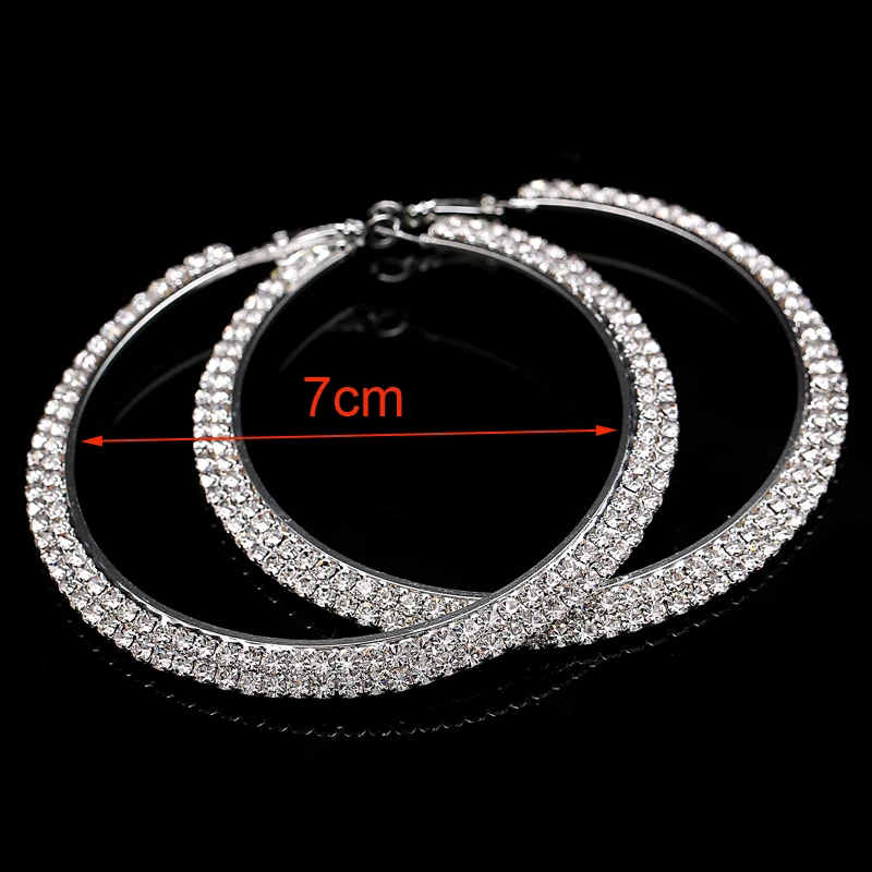 Большие серьги-кольца Стразы с кристаллами посеребренные и Золотые круглые