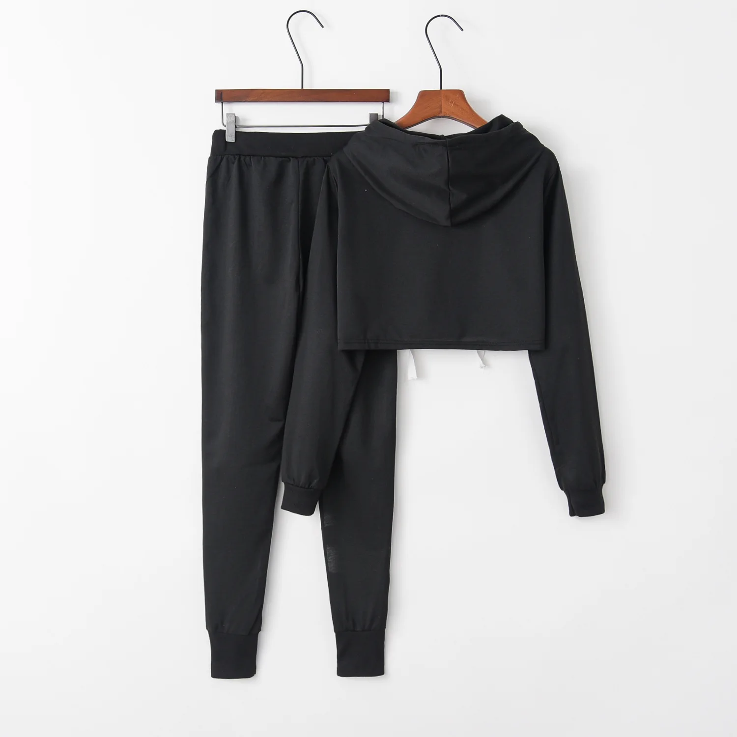 

Donsignet Women's Suit New Fashion Spring and Autumn with Hood Collar Casual Printing Stitching Hole Hollow Two-piece Suit