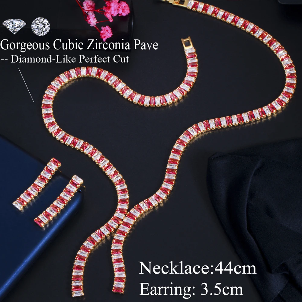 ThreeGraces великолепный квадратный красный CZ свадебный комплект ювелирных изделий