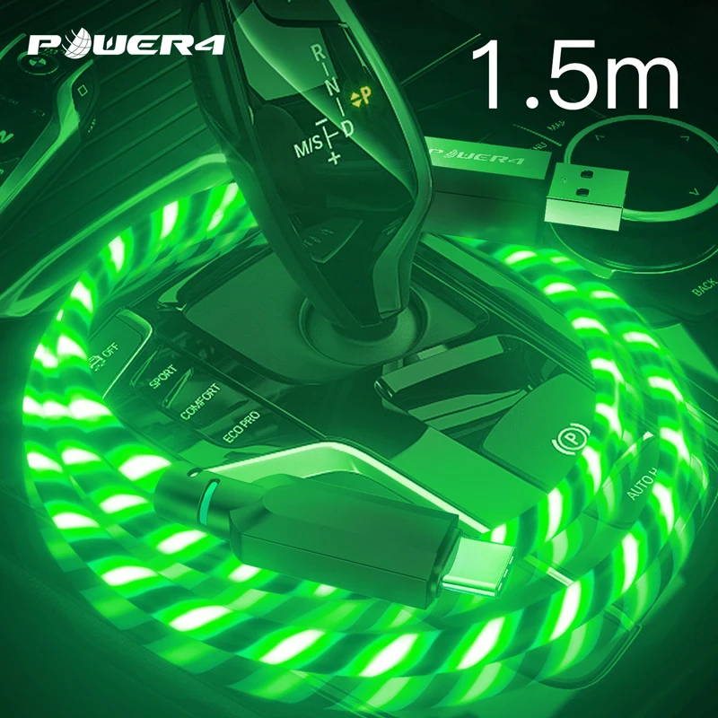 Светодиодные USB кабели Power4 1 5 м для iPhone Micro Type C кабель быстрой зарядки мобильных