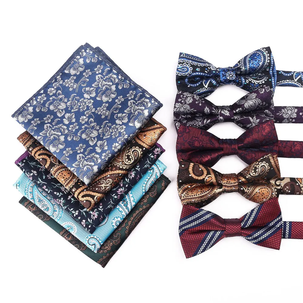 

10Pcs/Lot Pre-Tied Bow Ties for Men Bowtie Silk Wedding Bowties Handkerchief Set Man Bow Tie Pocket Square Set Wholesale B139
