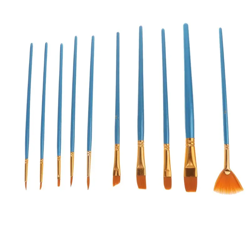 

H55A 10Pc Acrylic Paint Brush Nylon Hair Watercolor Flabellum Pointed Tip Artists Set