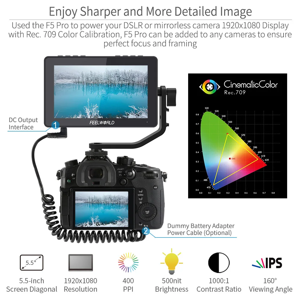 Günstig FEELWORLD F5 Pro Touch Screen Kamera Feld Monitor 4K HDMI 5,5 Zoll Full HD 1920x1080 LCD IPS DSLR Monitor Für Kamera Stabilisator