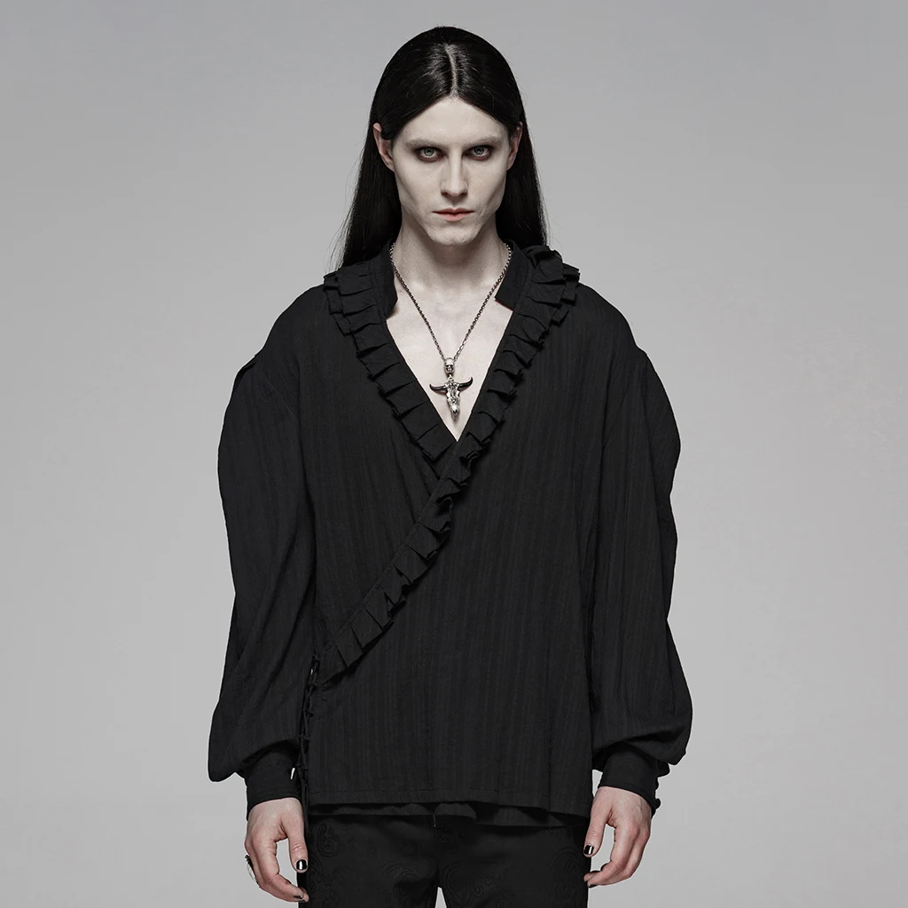 Рубашка мужская с цветочным принтом Готическая хлопково Льняная блуза низким