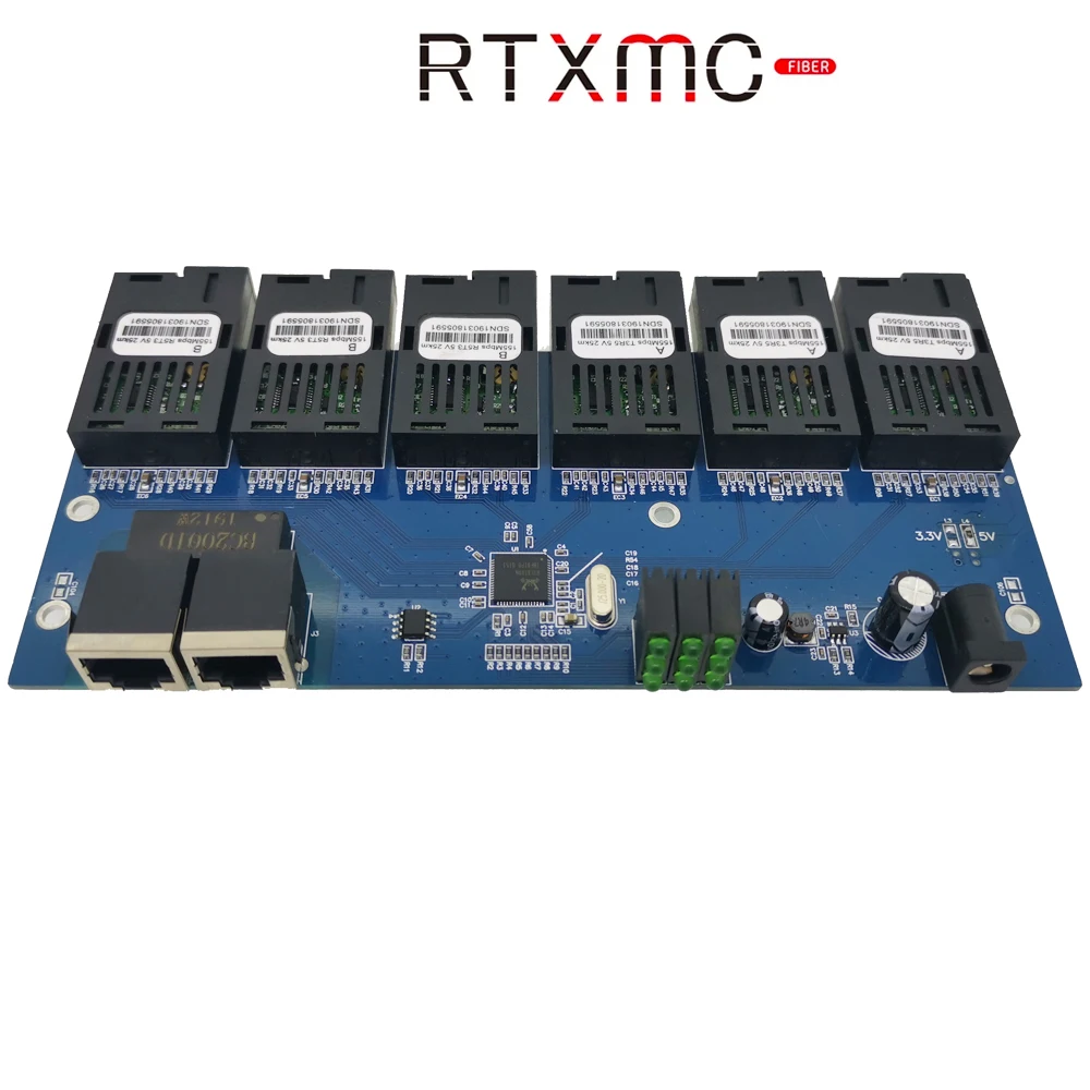 Волоконно оптический медиа конвертер 6F2E 10/100 м 25 км один режим 2 * RJ45 и 6 портов SC Fiber