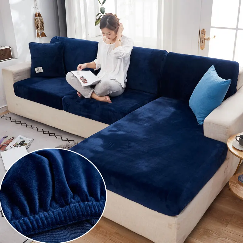 Sofa Cushion Cover Plaid Polyester Slipcover For Living Room Funiture Protector Seat Cushion Elastic Solid Color