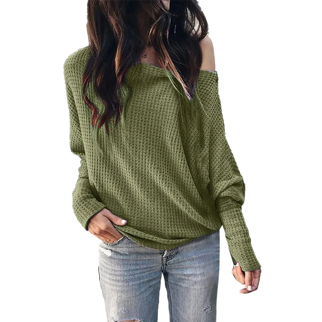 Fashion Women Casual Simple Skew Collor Long Sleeve Sweater Comfort Solid Slim Top 10.7 | Женская одежда