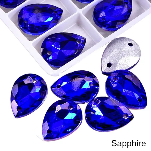 Sapphire 24 шт. 13x18 мм каплевидные стразы, стеклянные пришитые стразы, высокое качество, хрустальные стразы для шитья одежды B3671 - Цвет: Sapphire