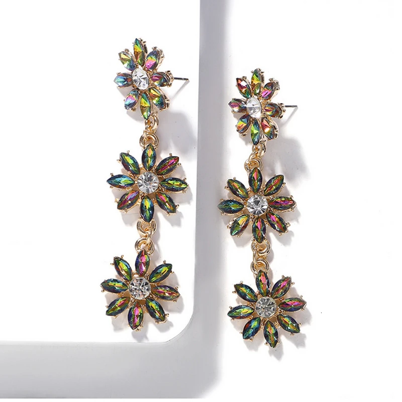 Роскошные серьги с кристаллами и цветами для женщин модные ювелирные изделия
