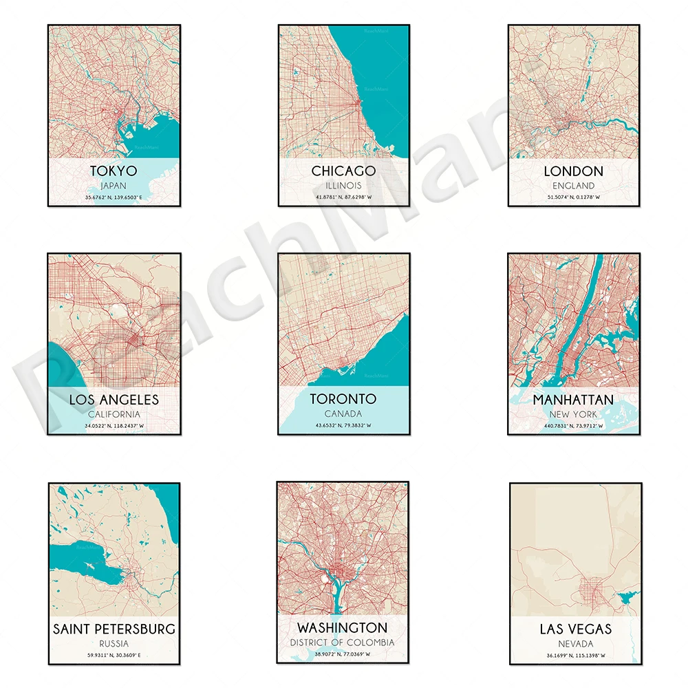 

Manhattan, New York, Madrid, Las Vegas, Los Angeles, Washington DC, Prague, Dubai city map, United Arab Emirates neighborhood ma