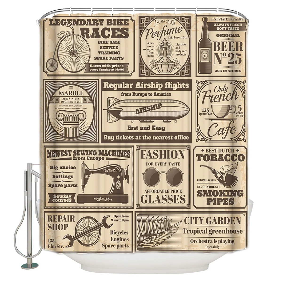 Газета открытые зимние ботинки в ретро стиле душ Шторы Ванная комната Декор