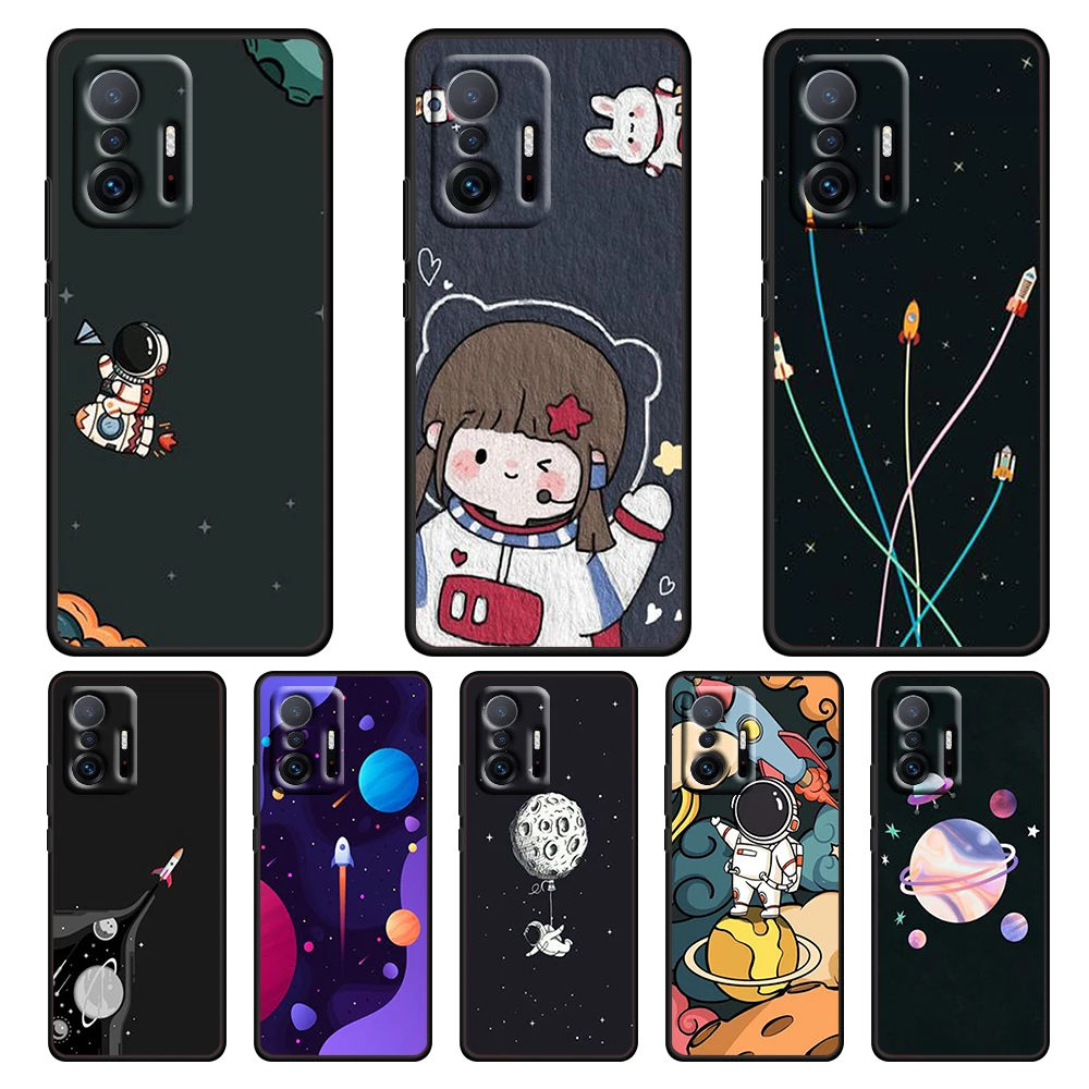 

Cartoon outer space astronaut For Xiaomi MI 11T 10T Lite Youth Ultra CC9 9 8 Pro A3 5G Silicone Soft Black Phone Case